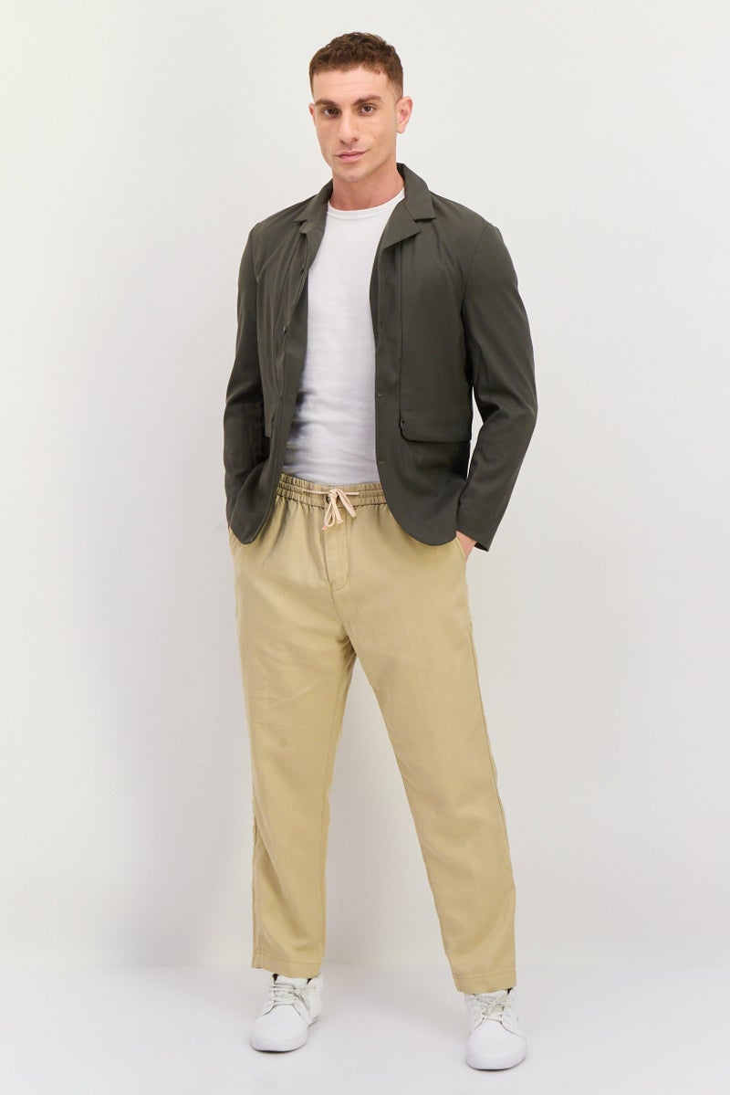 ESPRIT Men Regular Fit Plain Semi Formal Blazer, Olive - Image 4